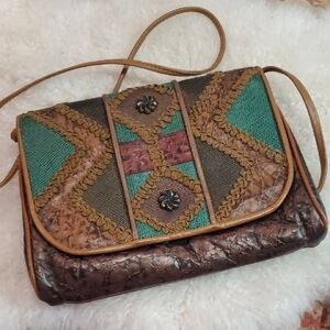 Artisan Brown and Green Crossbody Bag